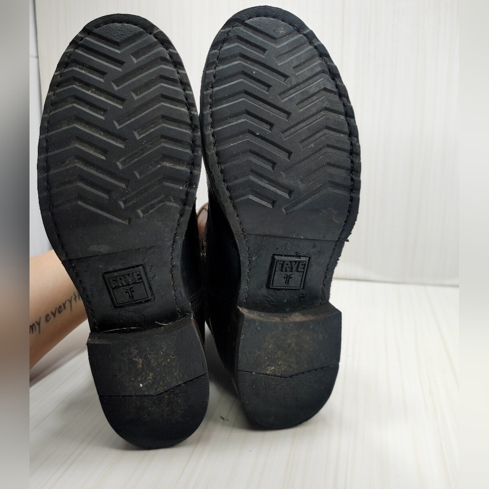 Frye Veronica Duck Engineer Shearling Lined Mid‎ Shaft Boot Black Brown 6.5 Warm - Picture 11 of 13
